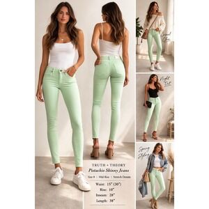 Truth + Theory Pistachio Skinny Jeans Womens 8 Mint Green Mid Rise OM21038F57